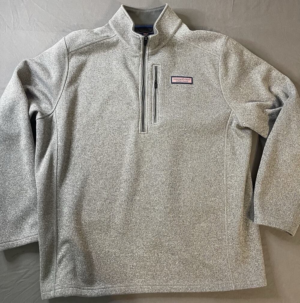 Vineyard Vines XL Heather Gray Mountain Sweater Fleece 1/4 Zip Pullover EXC